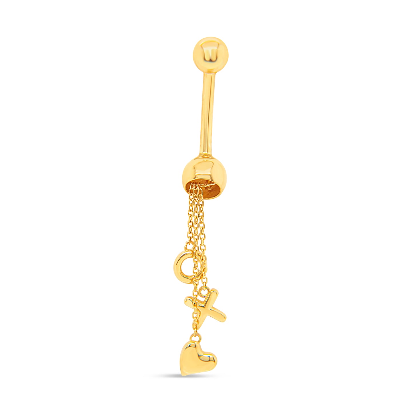 14K Yellow Gold XOXO & Heart Charm Dangle Belly Ring