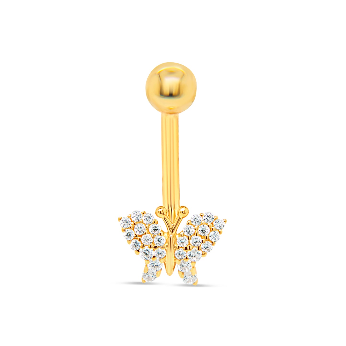 14K Yellow Gold White CZ Butterfly Belly Ring