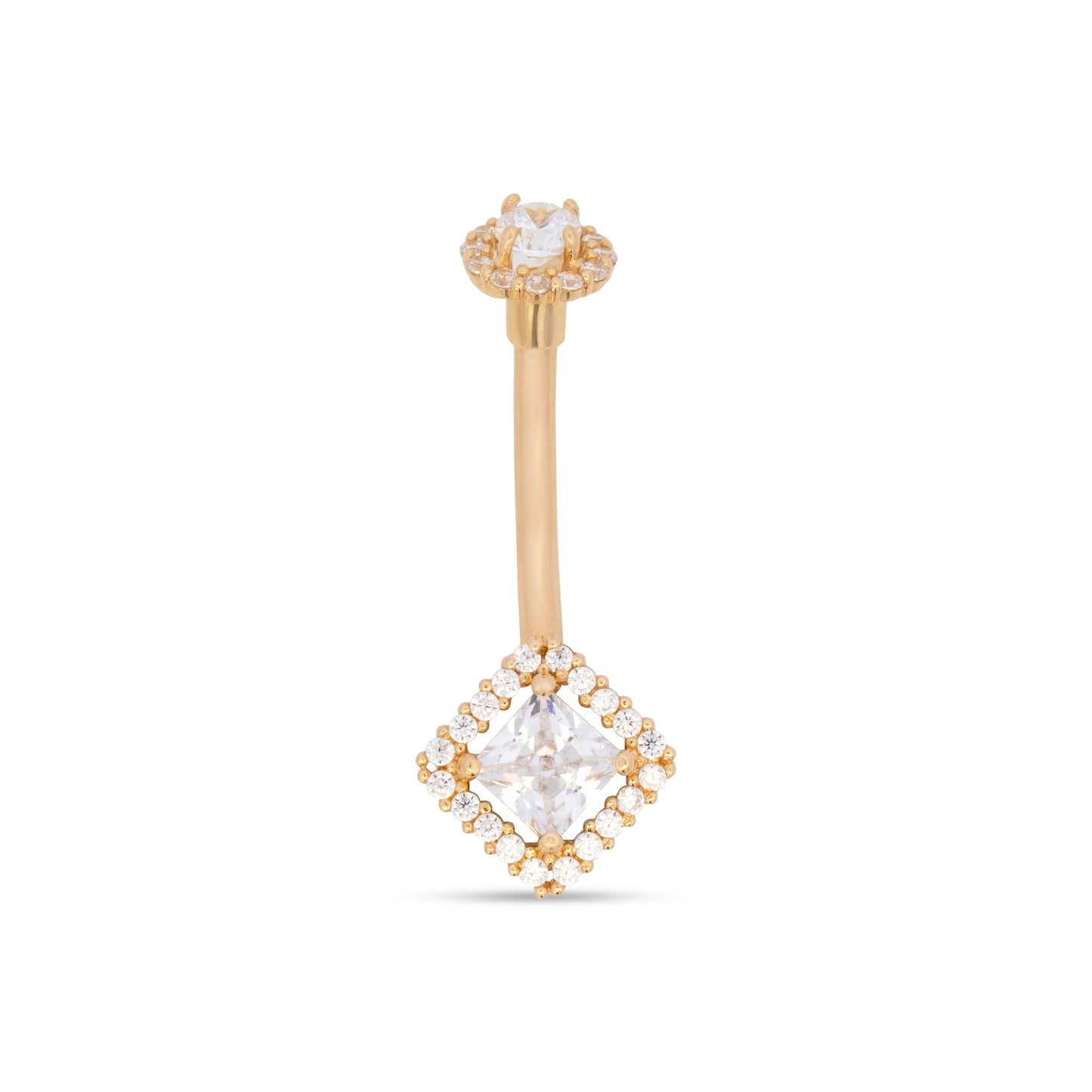14K Yellow Gold Double Halo CZ Belly Ring