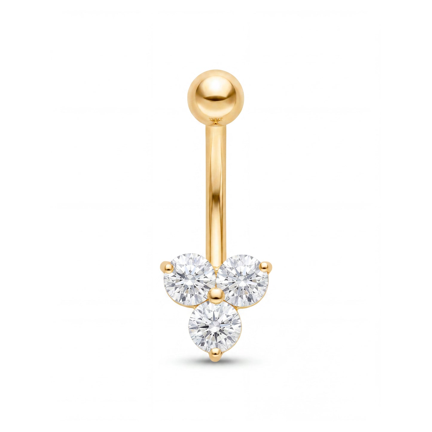 14K Yellow Gold CZ Round Trio Cluster Belly Ring