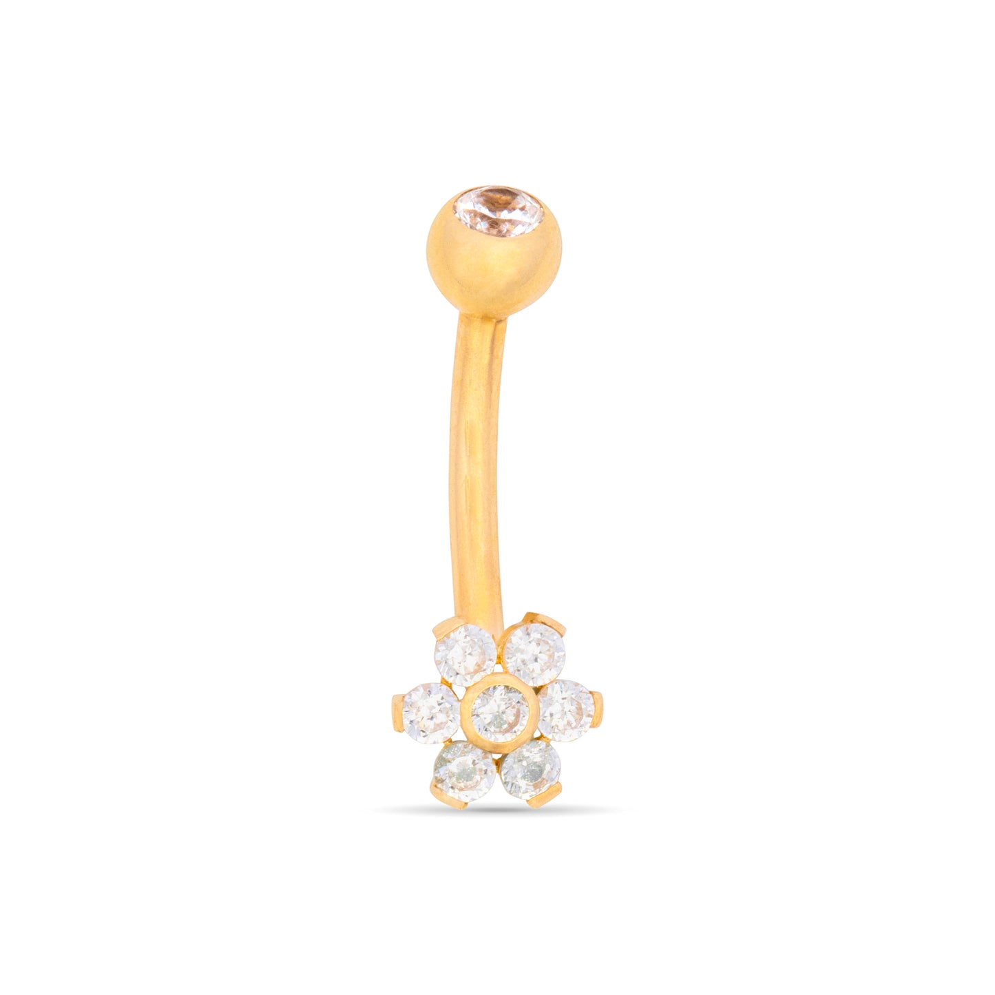 14K Yellow Gold White CZ Flower Belly Ring