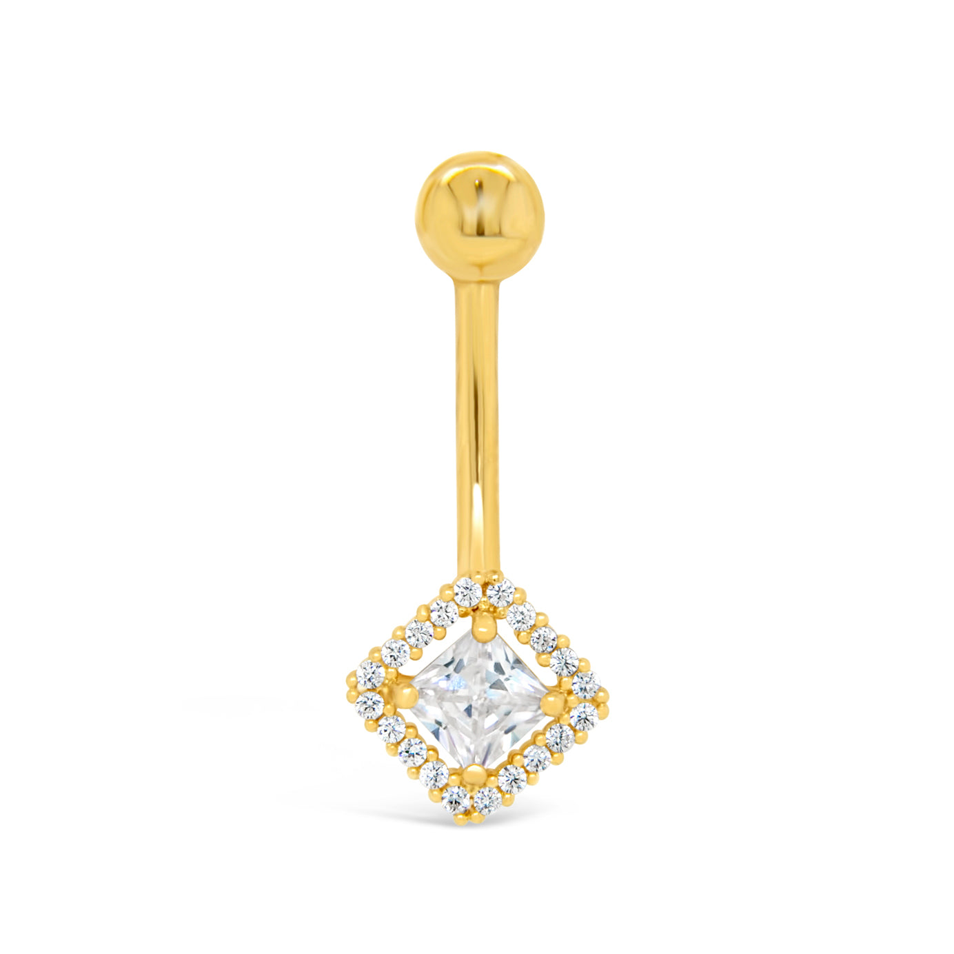 14K Yellow Gold Princess-Cut CZ Halo Belly Ring