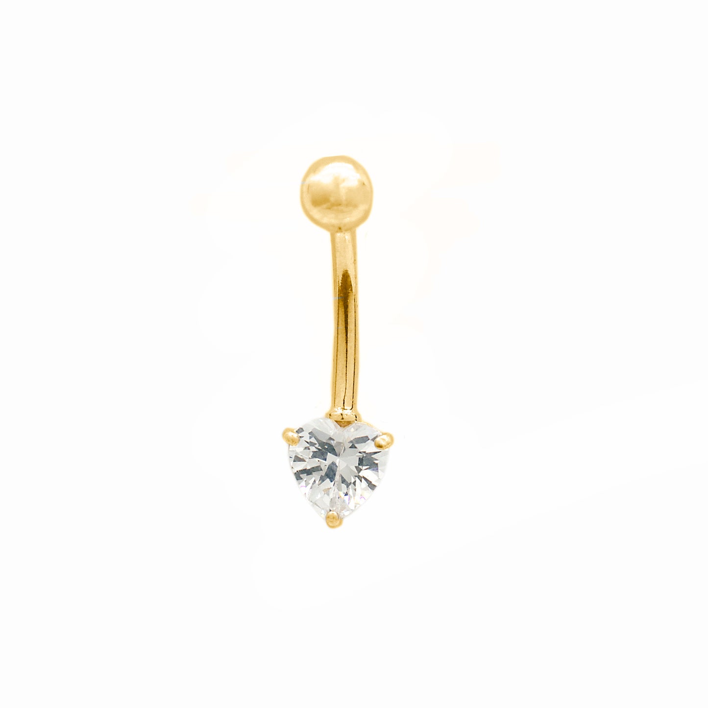 14K Yellow Gold Single CZ Heart Shape Belly Ring