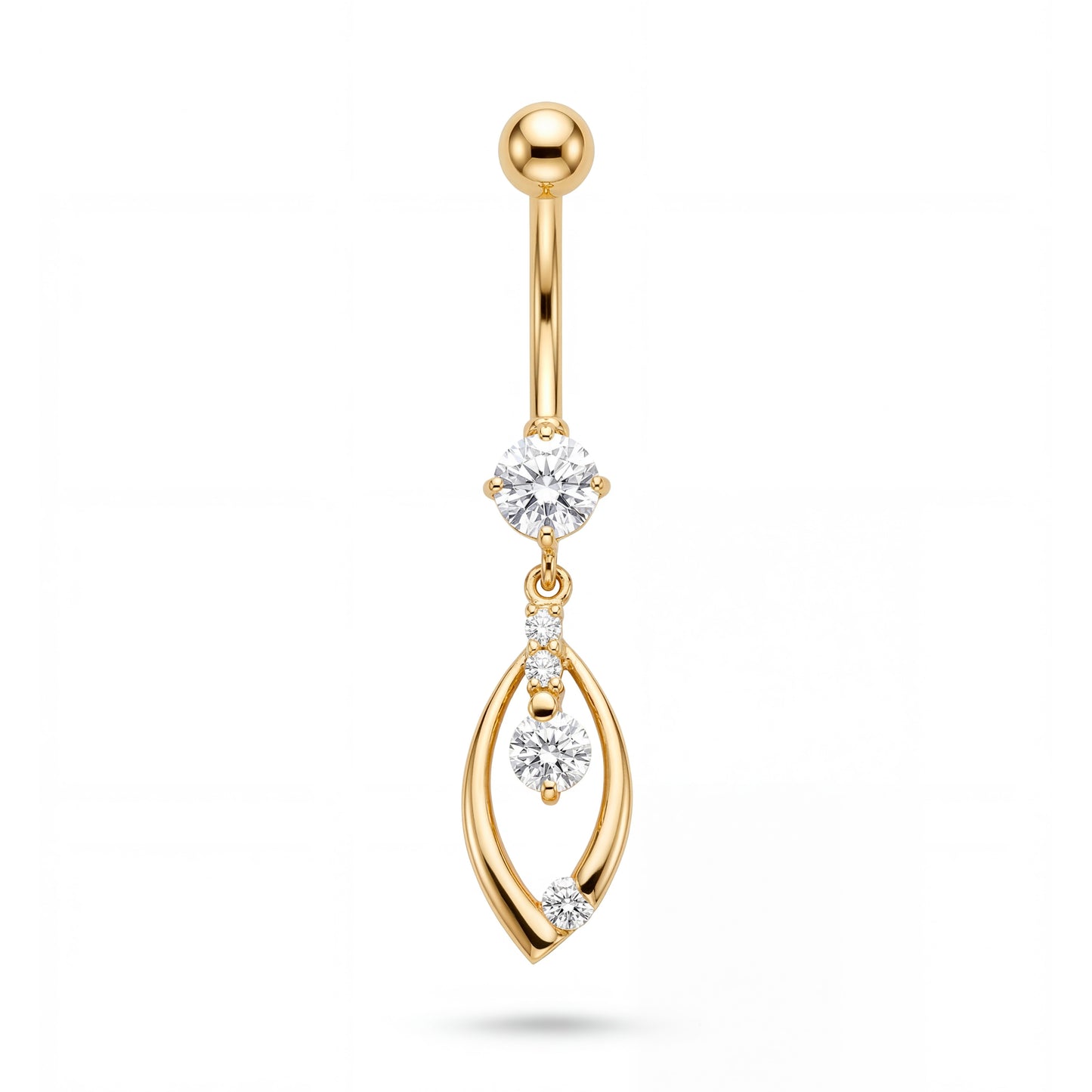 14K Yellow Gold CZ Open Teardrop Dangle Belly Ring