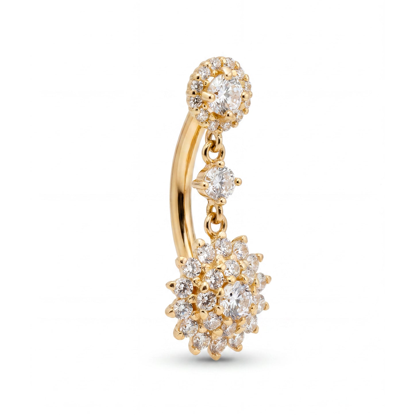 14K Yellow Gold CZ Starburst Dangle Belly Ring