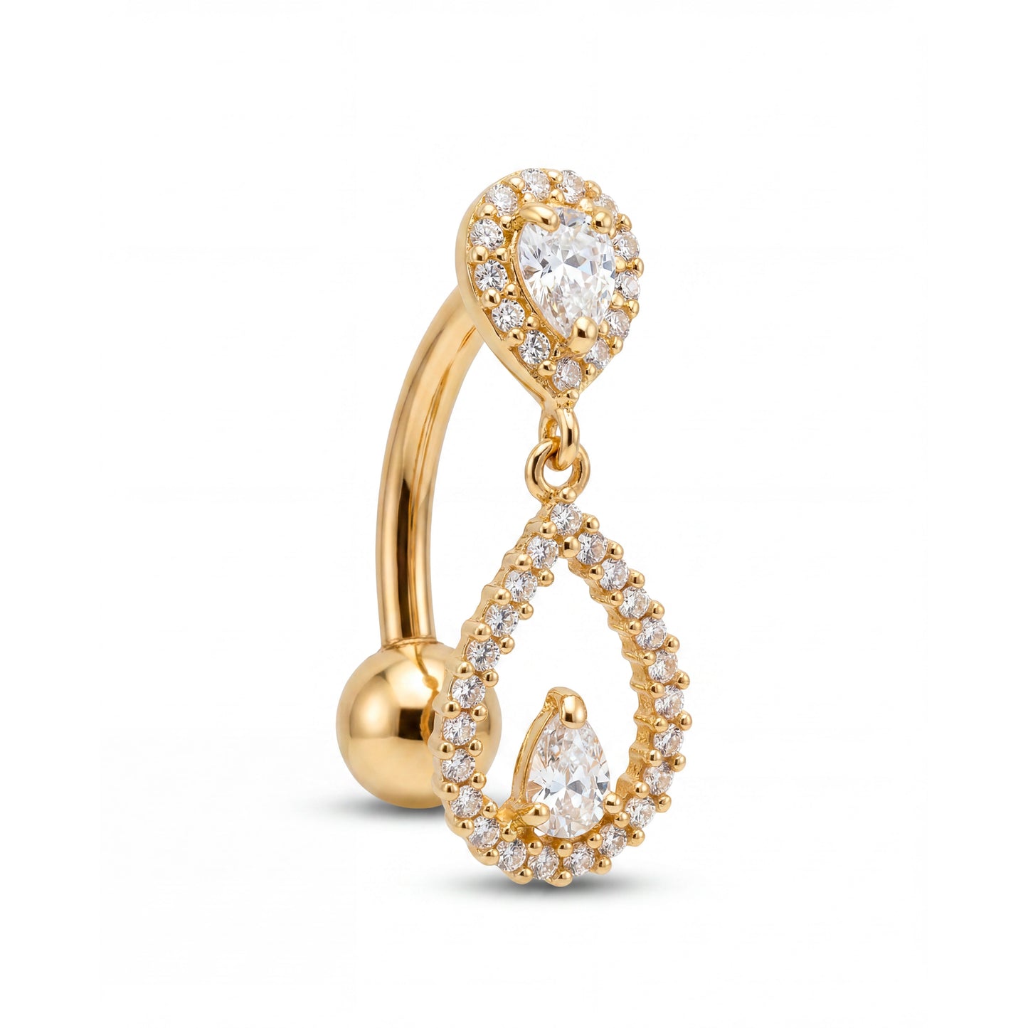14K Yellow Gold Open Teardrop Dangle Belly Ring