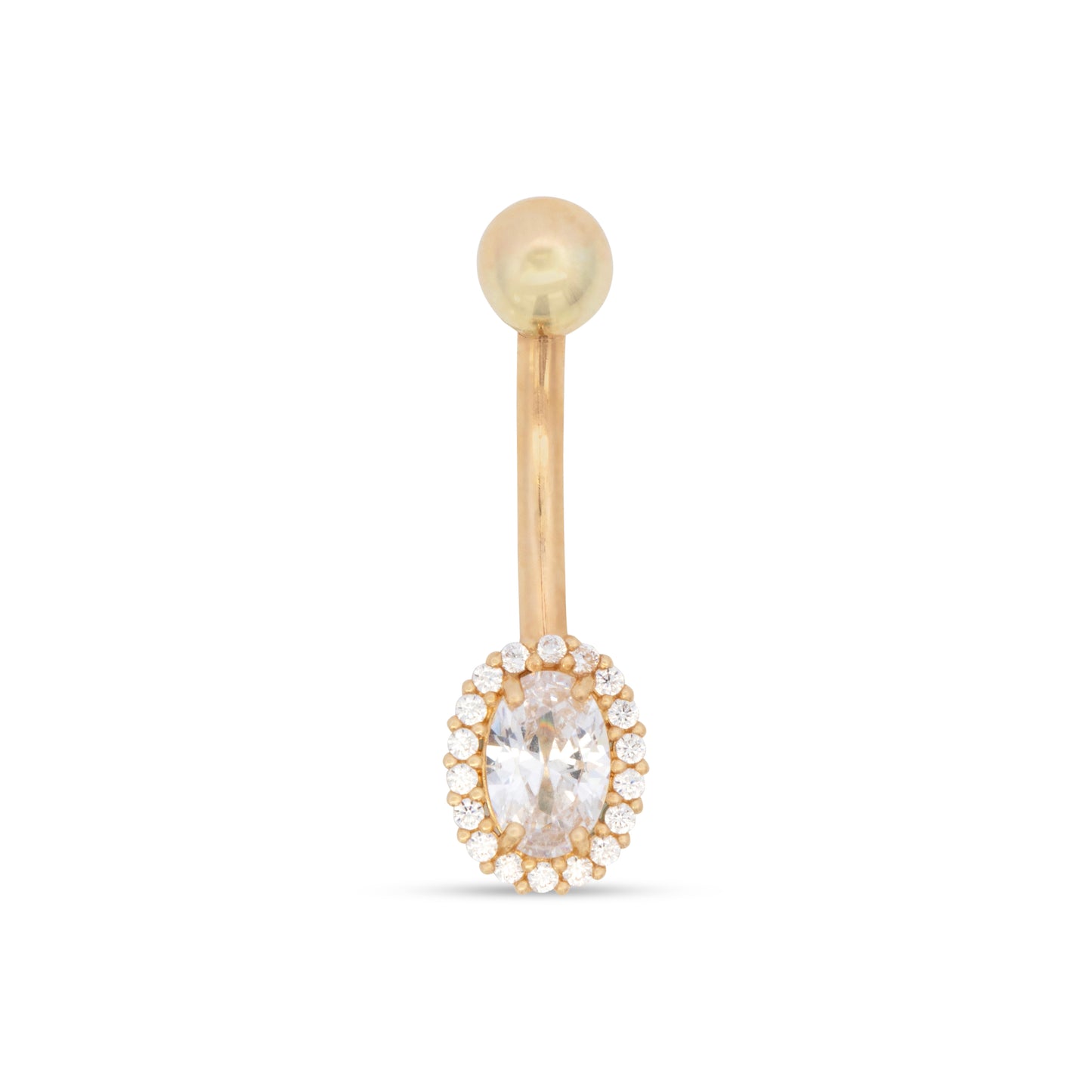 14K Yellow Gold Oval White CZ Halo Belly Ring