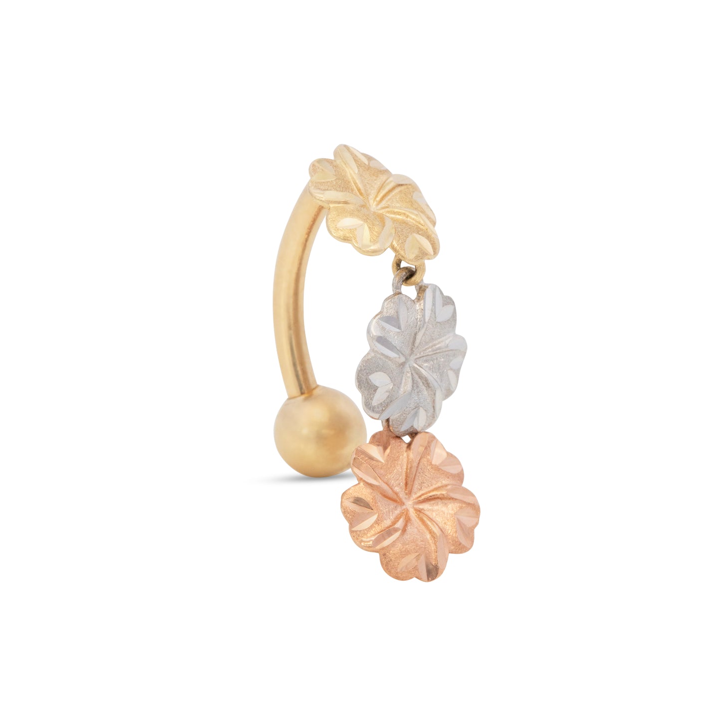 14K Tri-Color Gold Flower Charm Belly Ring