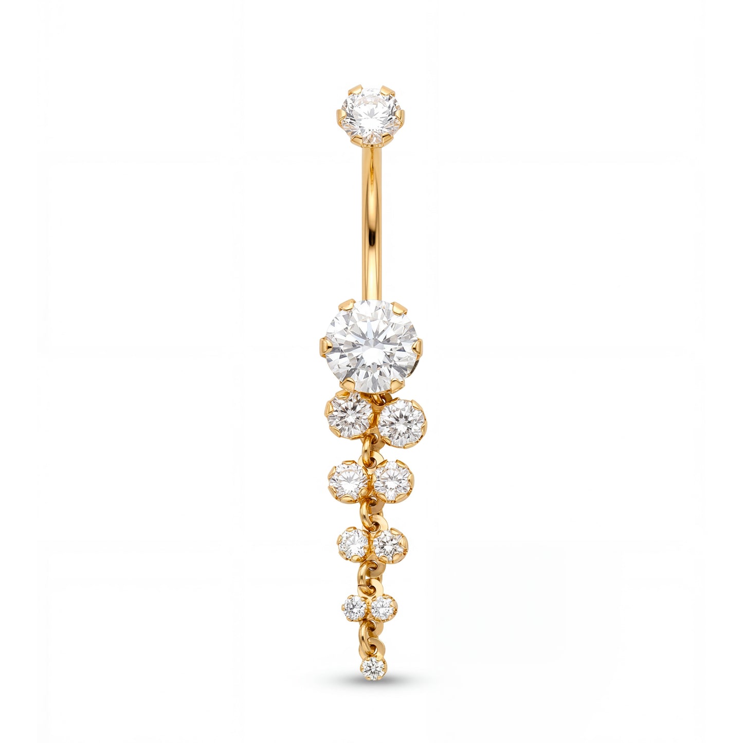 14K Yellow Gold Graduated CZ Dangle Belly Ring