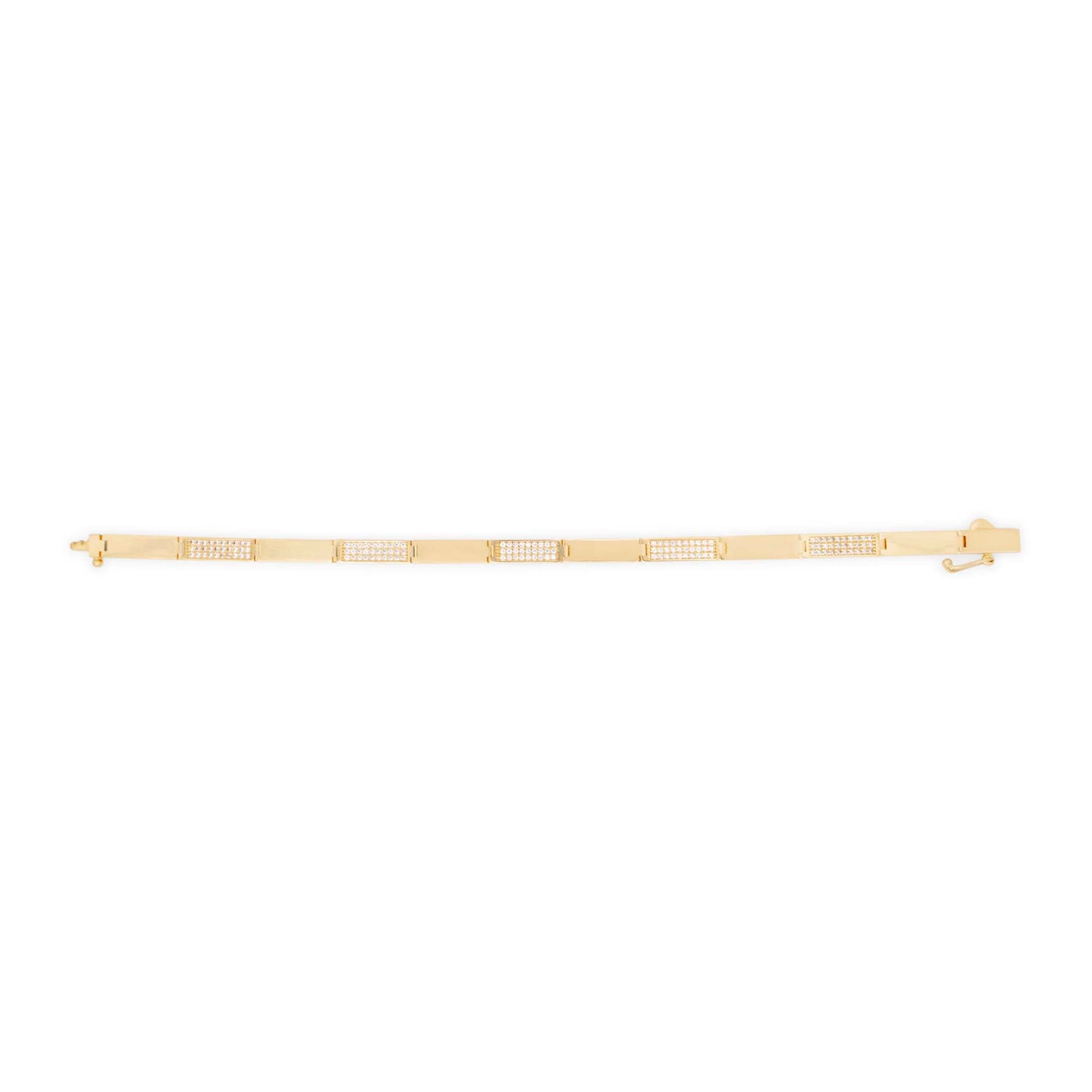 14k Yellow Gold Classic CZ Lines Rectangles Bracelet