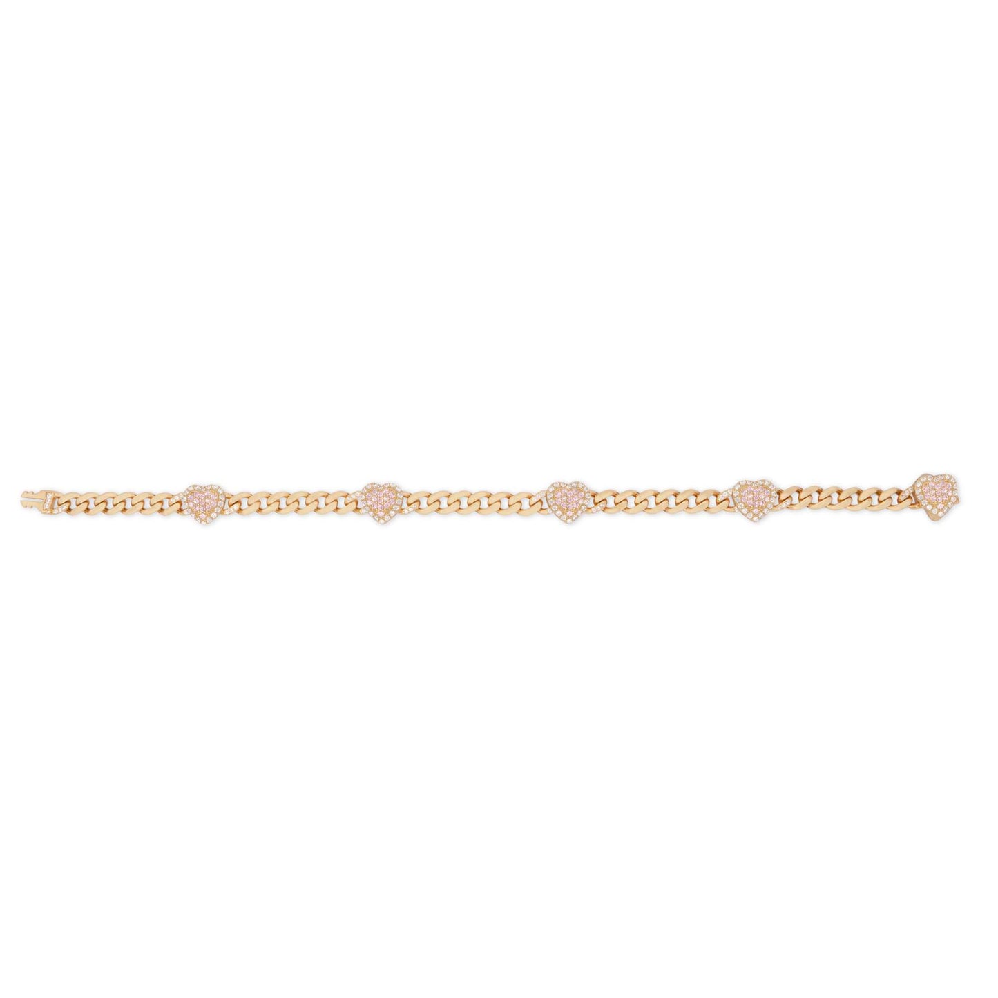 14k Yellow Gold Pink Hearts Monaco Bracelet