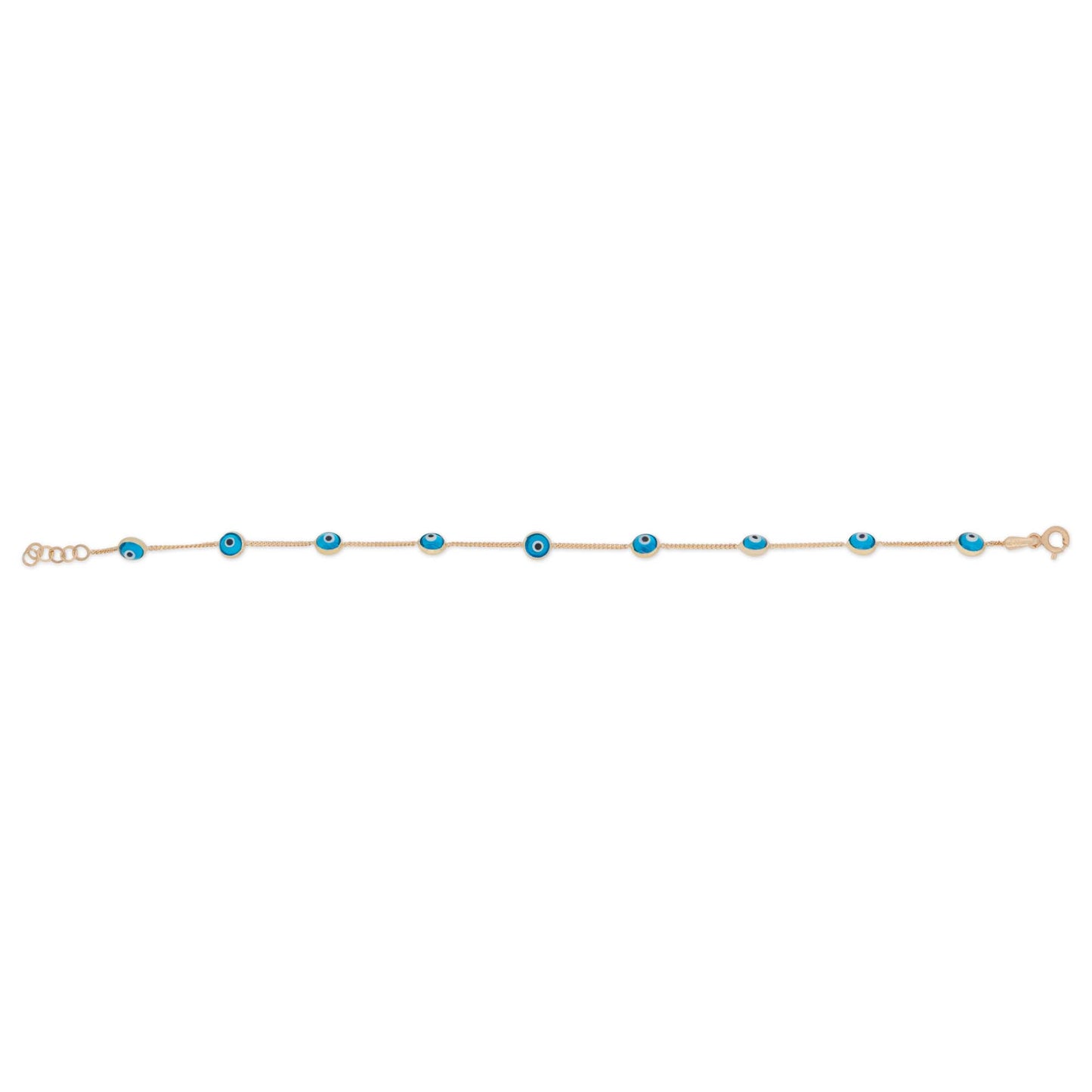 14k Yellow Gold Blue Evil Eye Station Bracelet
