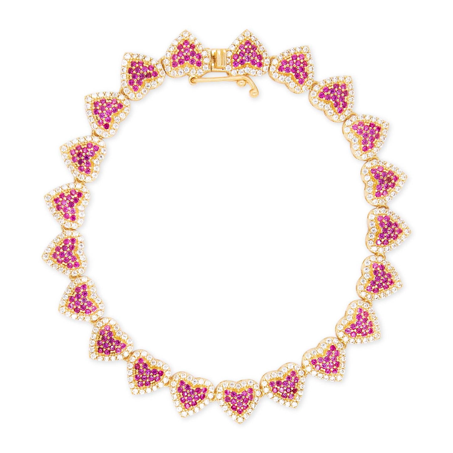 14k Yellow Gold MP CZ Red Hearts Tennis Bracelet