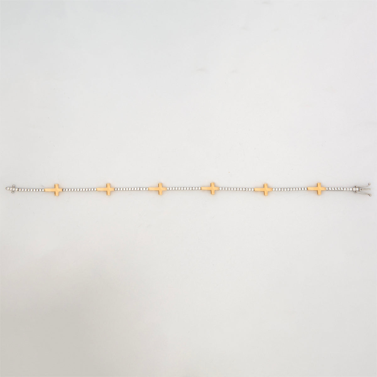 14K 2 Tones Plain Cross With CZ Tennis Women's Bracelet