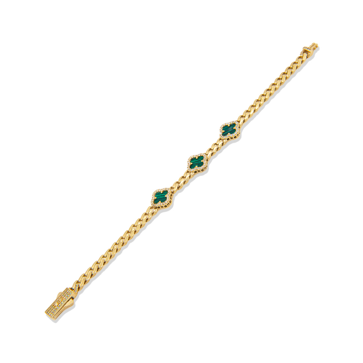14K Yellow Gold Malachite Clovers Monaco Women's Bracelet
