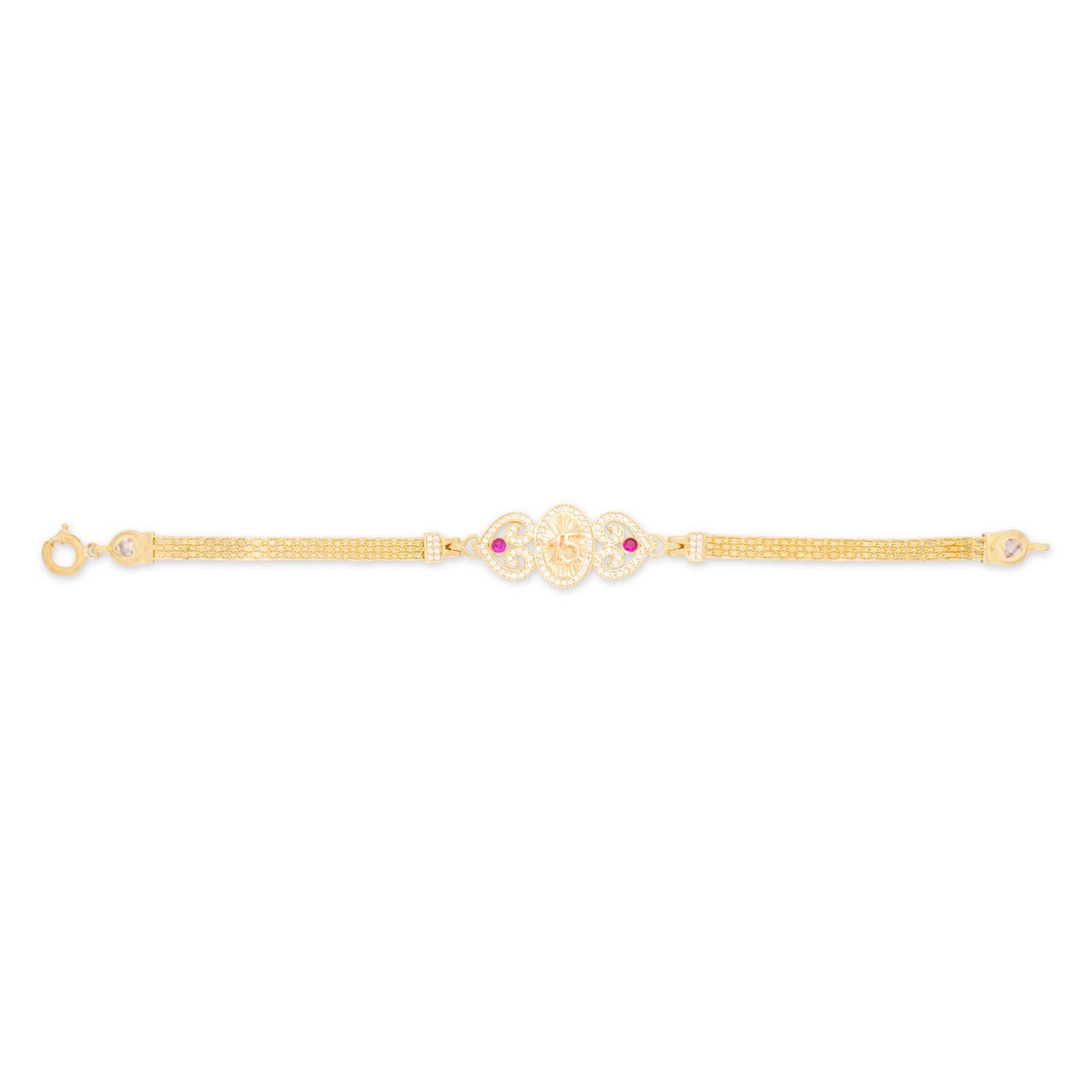 14k Yellow Gold Hearts and Oval 15 años Bracelet