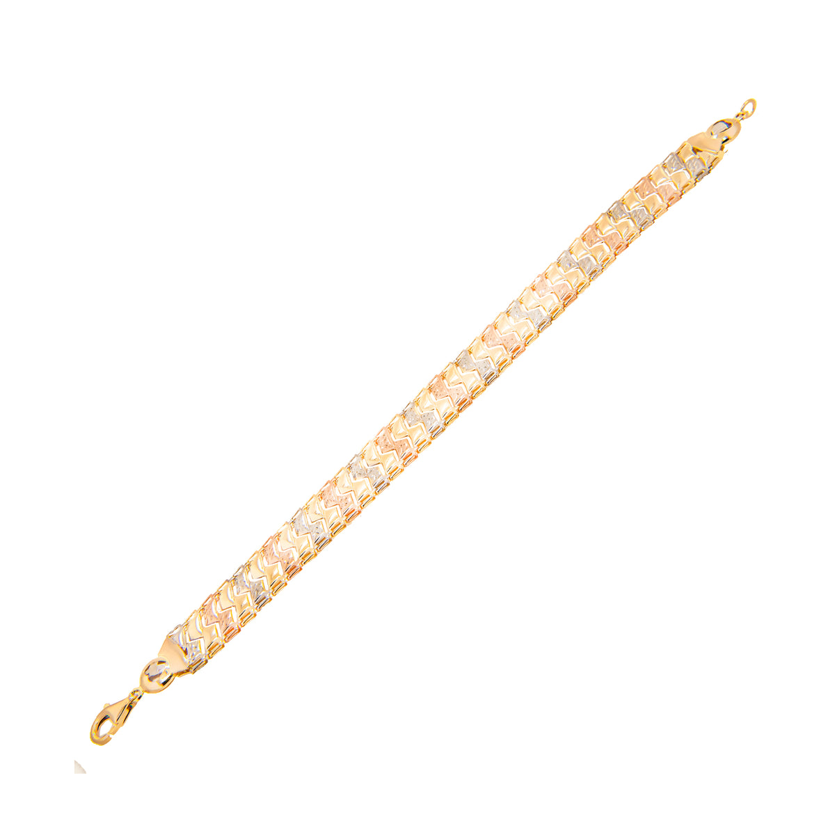 14K Tri-Color Gold Double Diamond-Cut S-Link Women's Bracelet