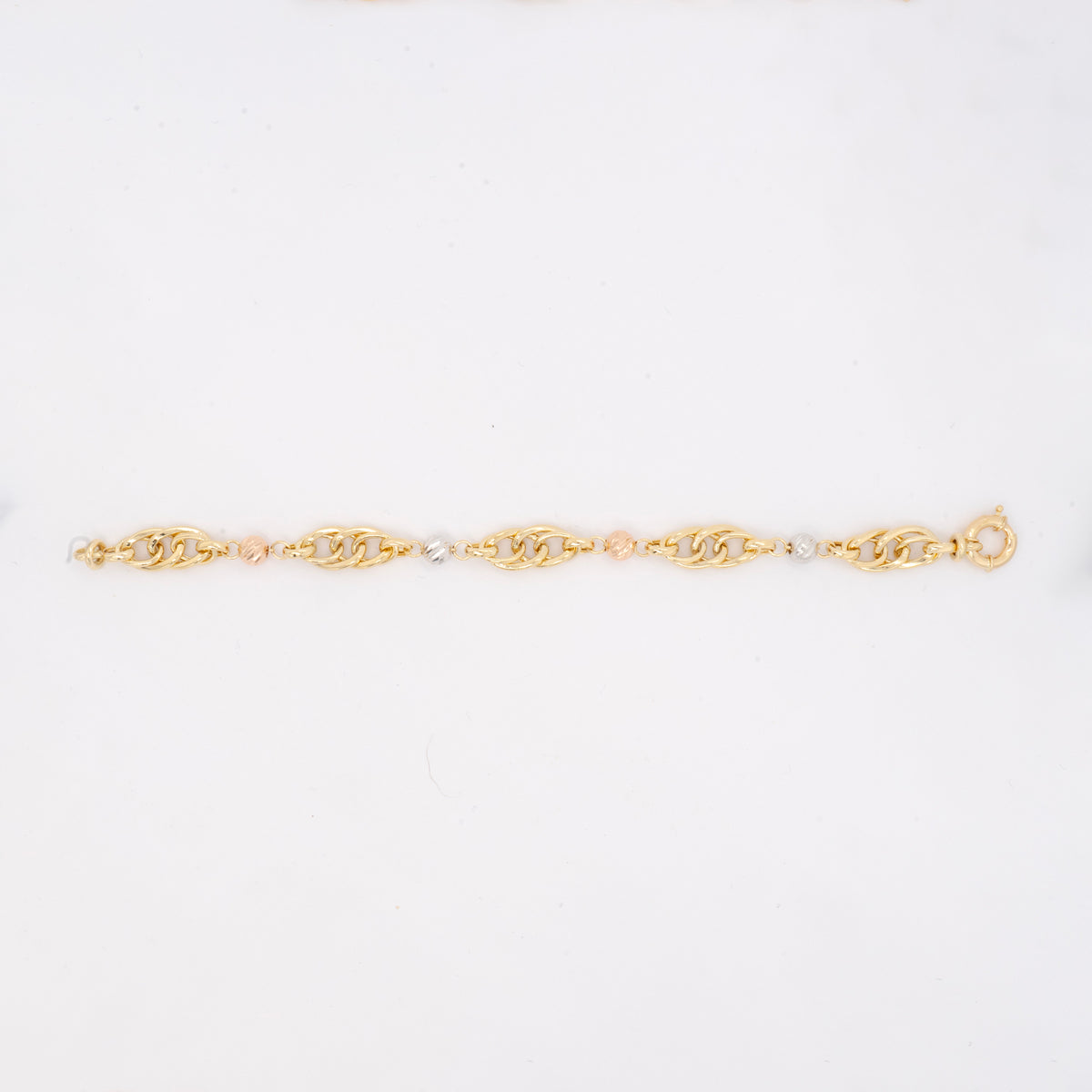 14K Tri Color Diferent Shapes Connecting Women's Bracelets