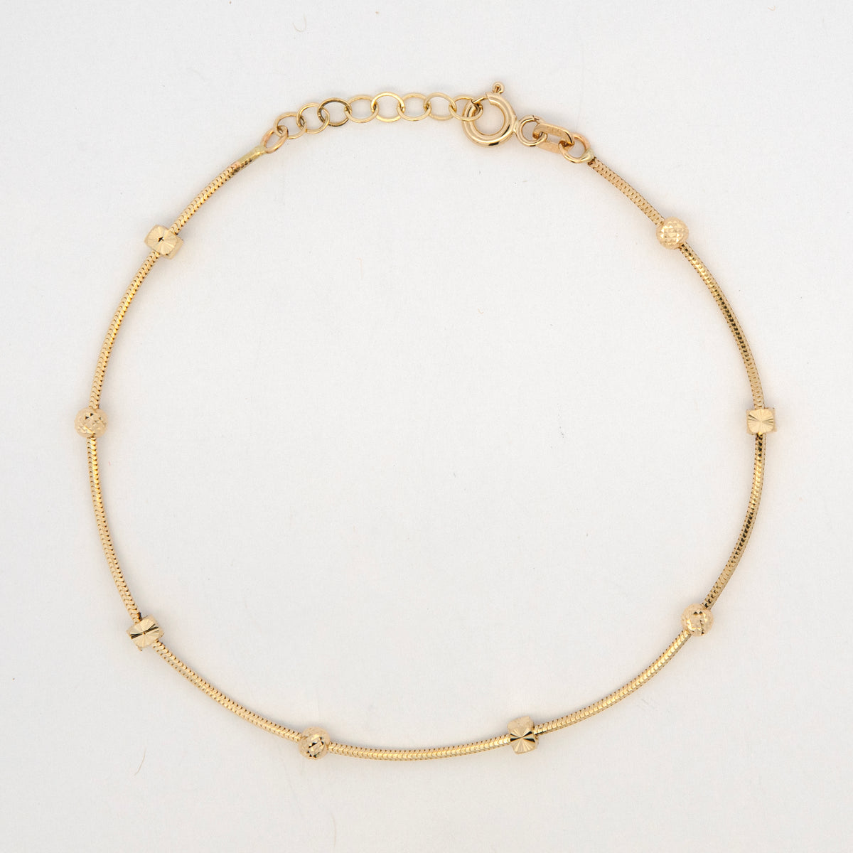 14K Yellow Gold Textured Station Bead Women's Bracelet