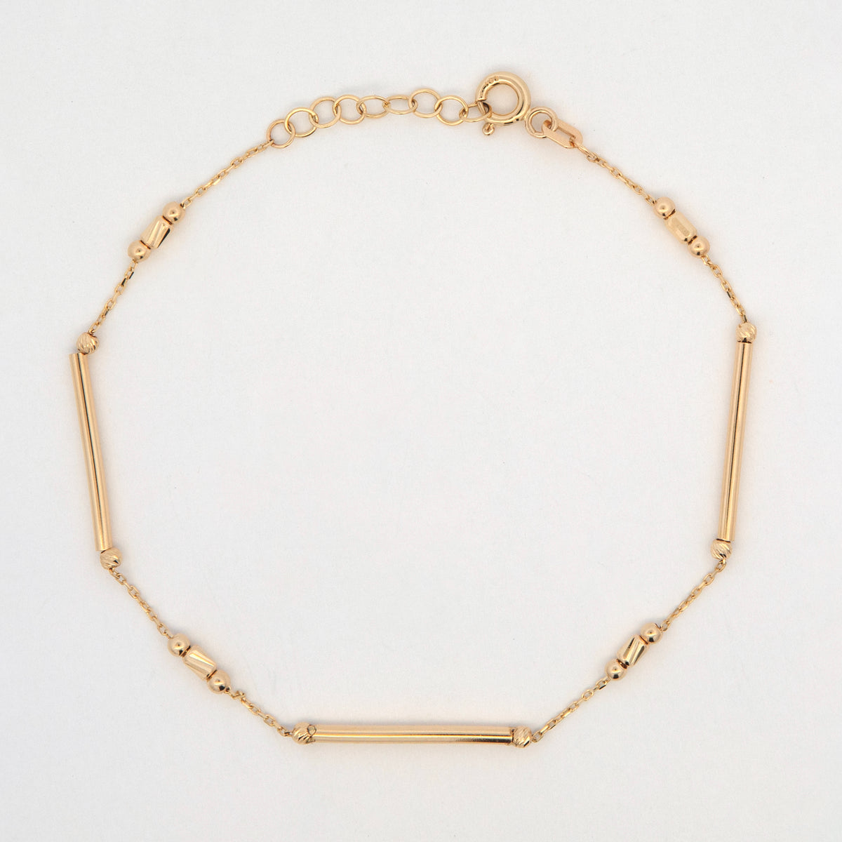 14K Yellow Gold Textured Cylinder Bar Station Women's Bracelet