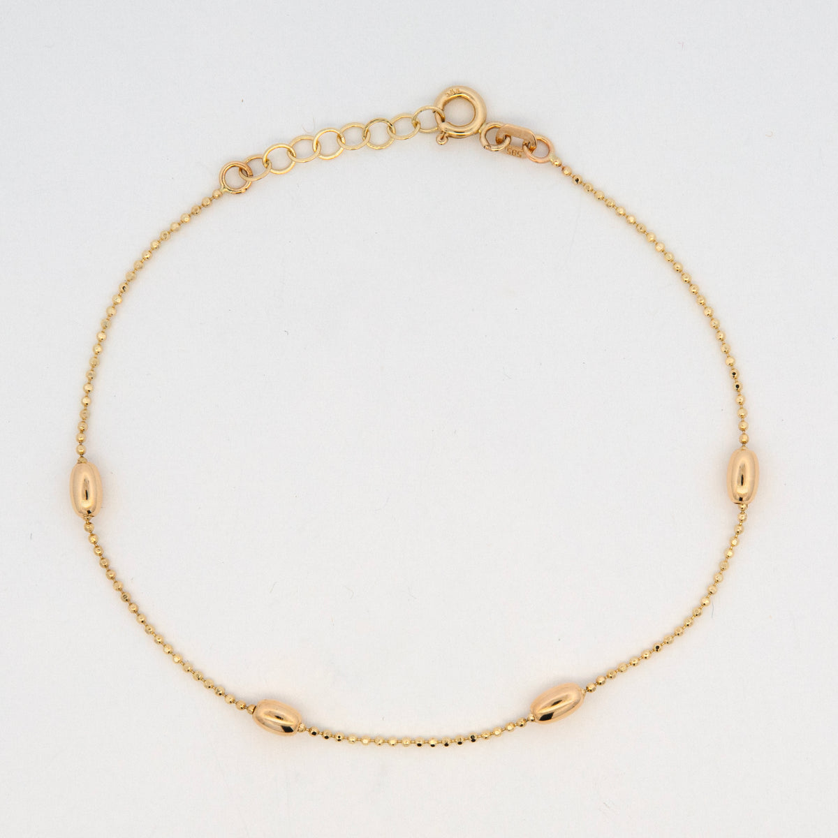 14K Yellow Gold Oval Bead Station Women's Bracelet