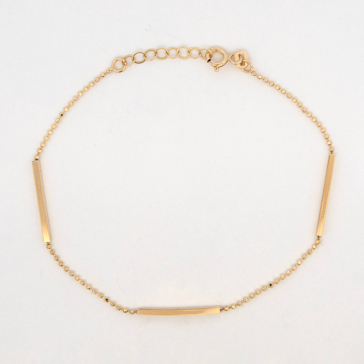 14K Yellow Gold Cylinder Bead Station Women's Bracelet
