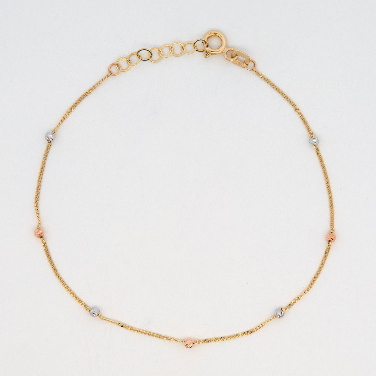 14K Tri Color Gold Beaded Station Women's Bracelet