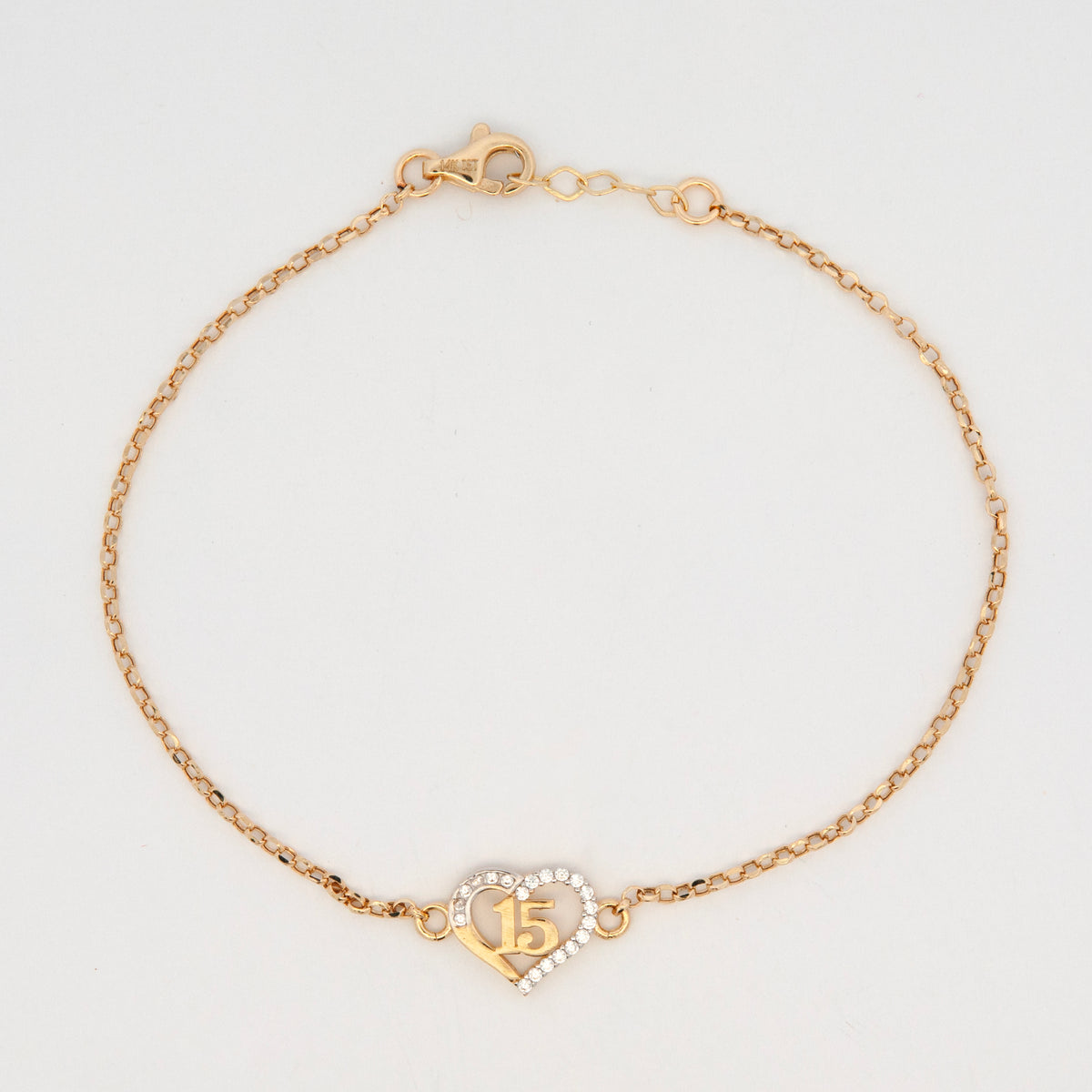 14K Yellow Gold CZ 15 Anos Heart Women's Bracelet