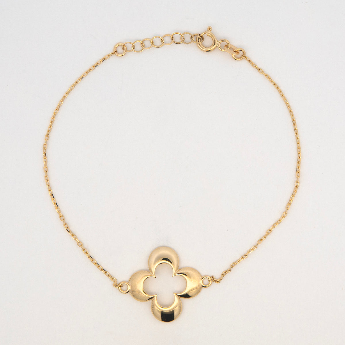 14K Yellow Gold Open Polished Clover Bracelet