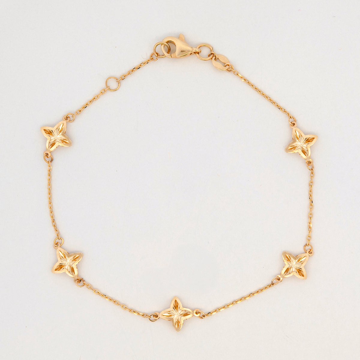14K Yellow Gold Diamond-Cut Star Station Bracelet