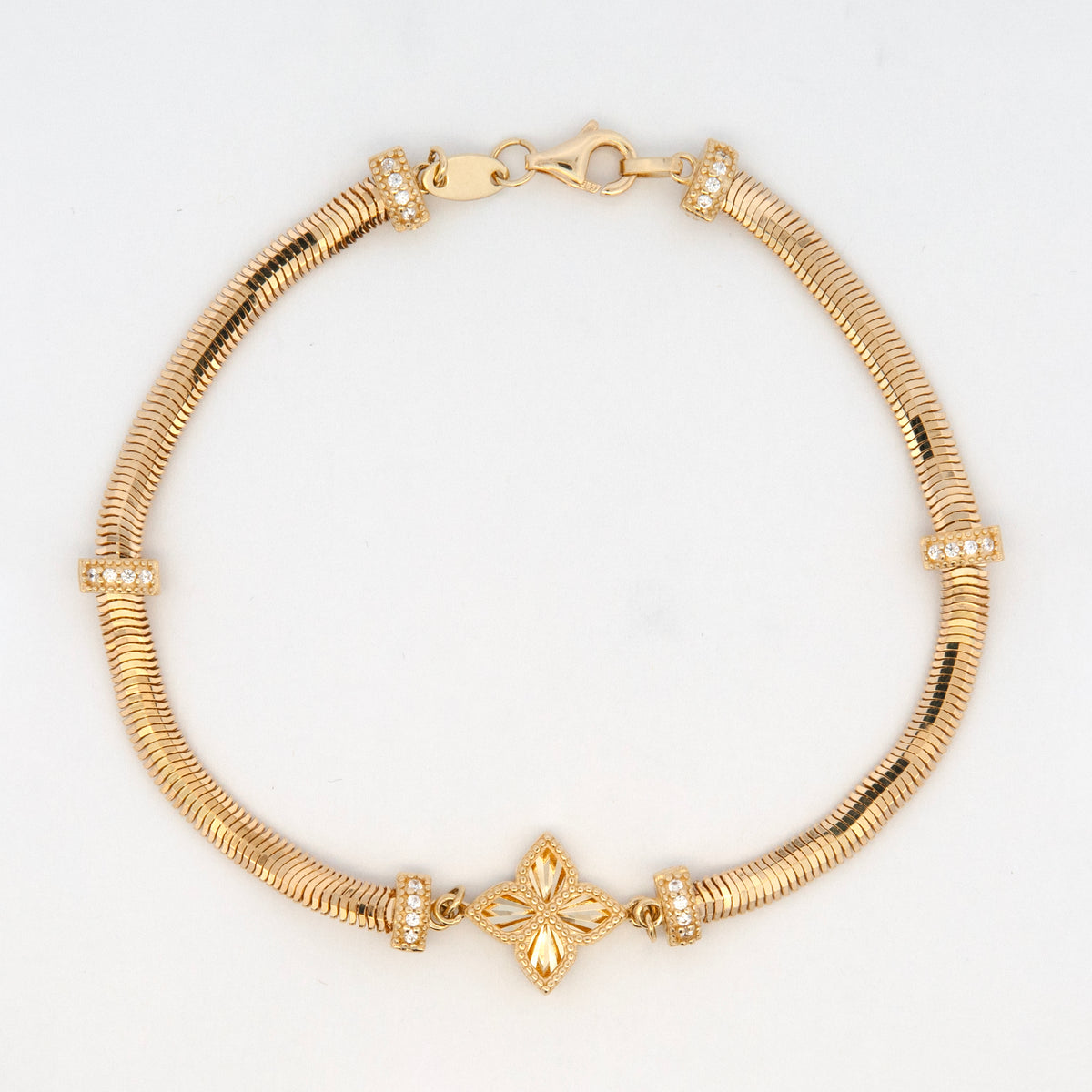 14K Yellow Gold Diamond-Cut Flower Tubogas Bracelet