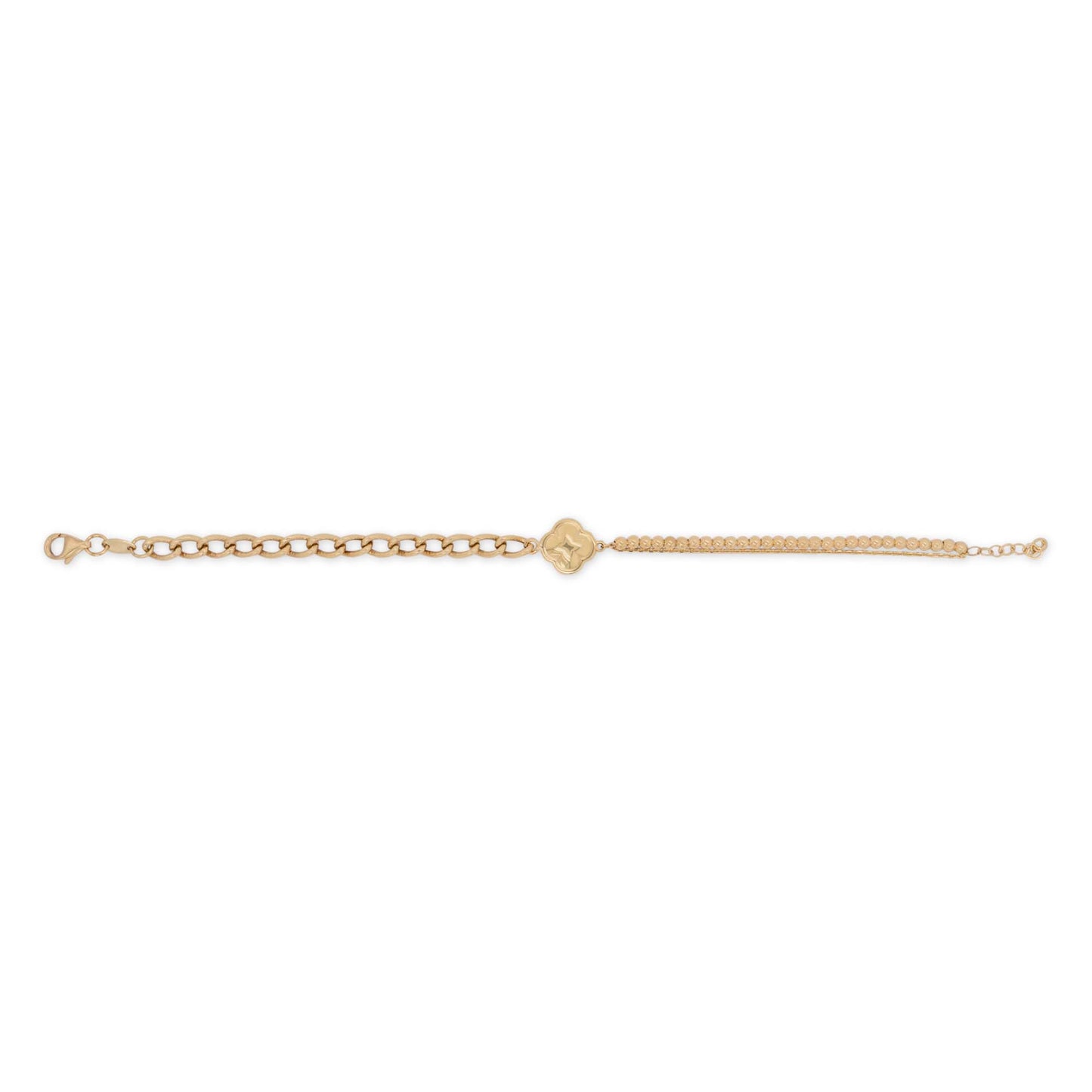 14k Yellow Gold Beads & Cuban Link Clover Bracelet