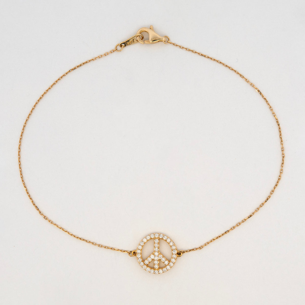 14K Yellow Gold Pavé CZ Peace Sign Bracelet