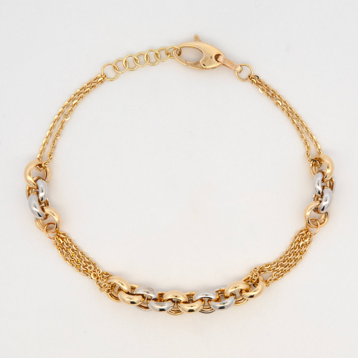 14K 2 Tones Gold Multi-Chain Mixed Link Bracelet