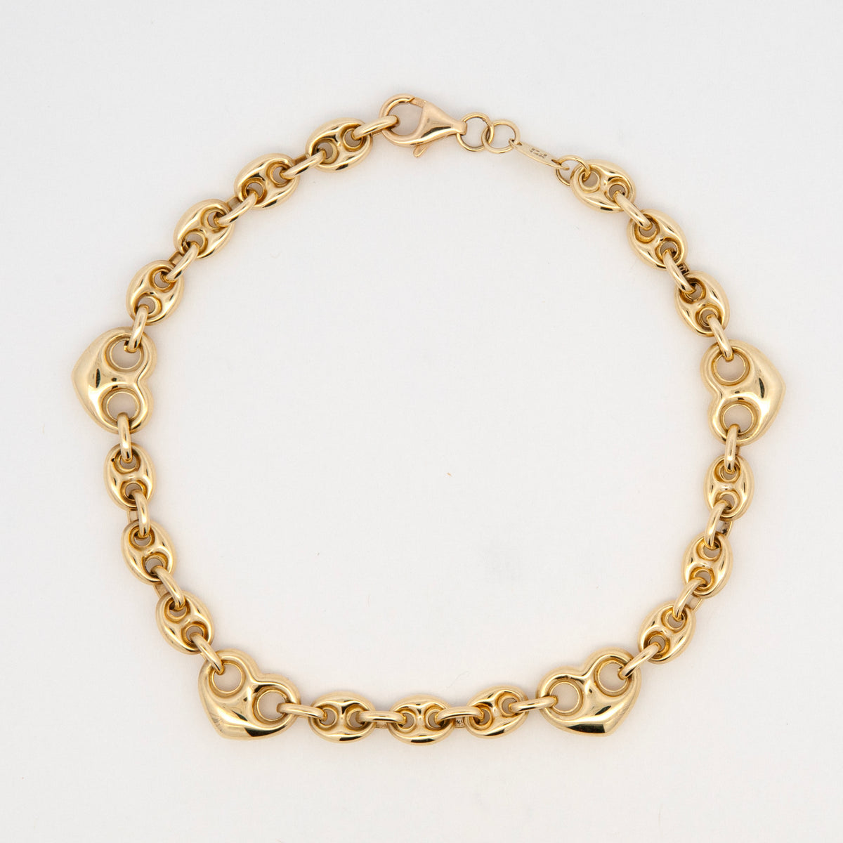 14K Yellow Gold Puffy Heart Marina Puff Link Bracelet