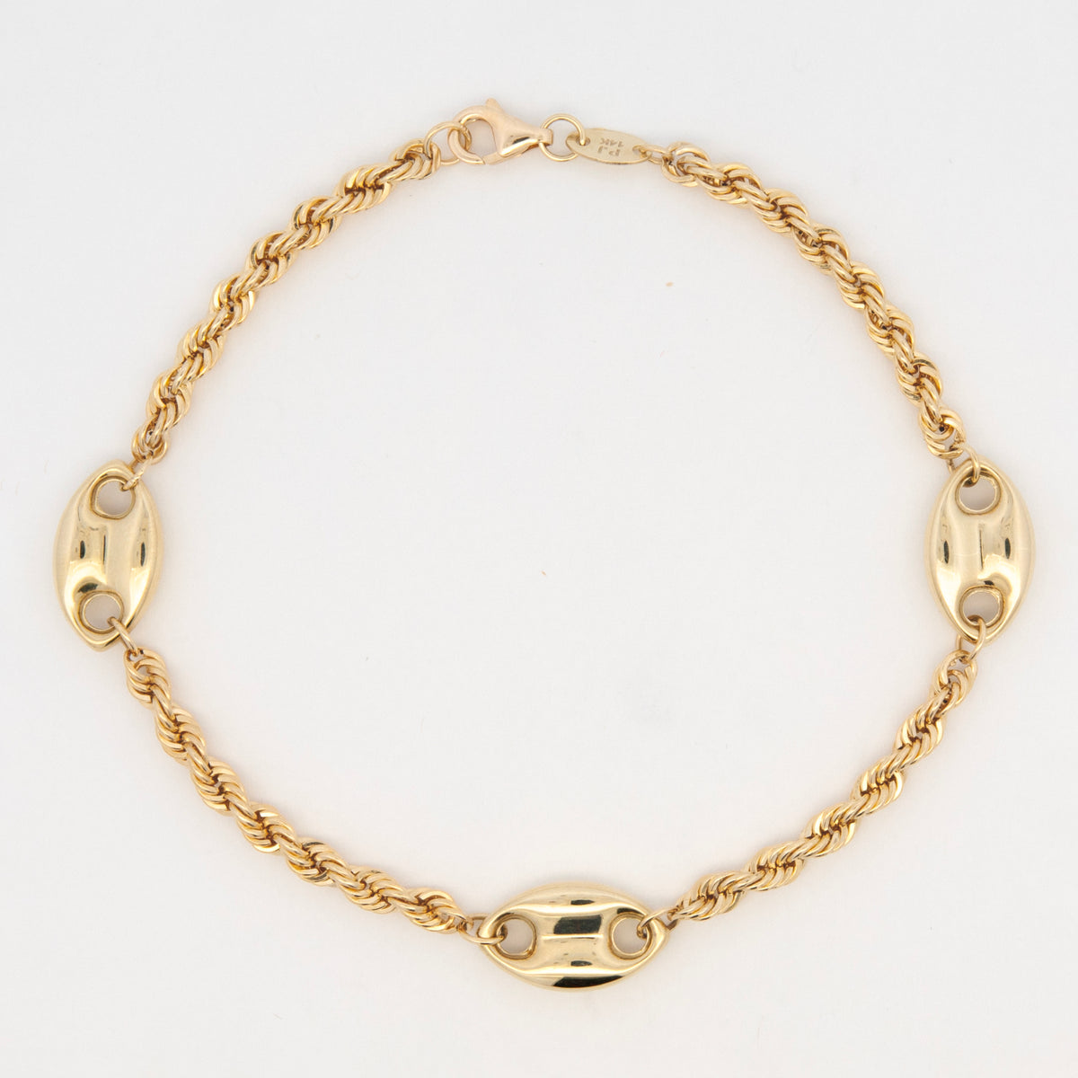 14K Yellow Gold Rope Chain with Marina Puff Station Bracelet