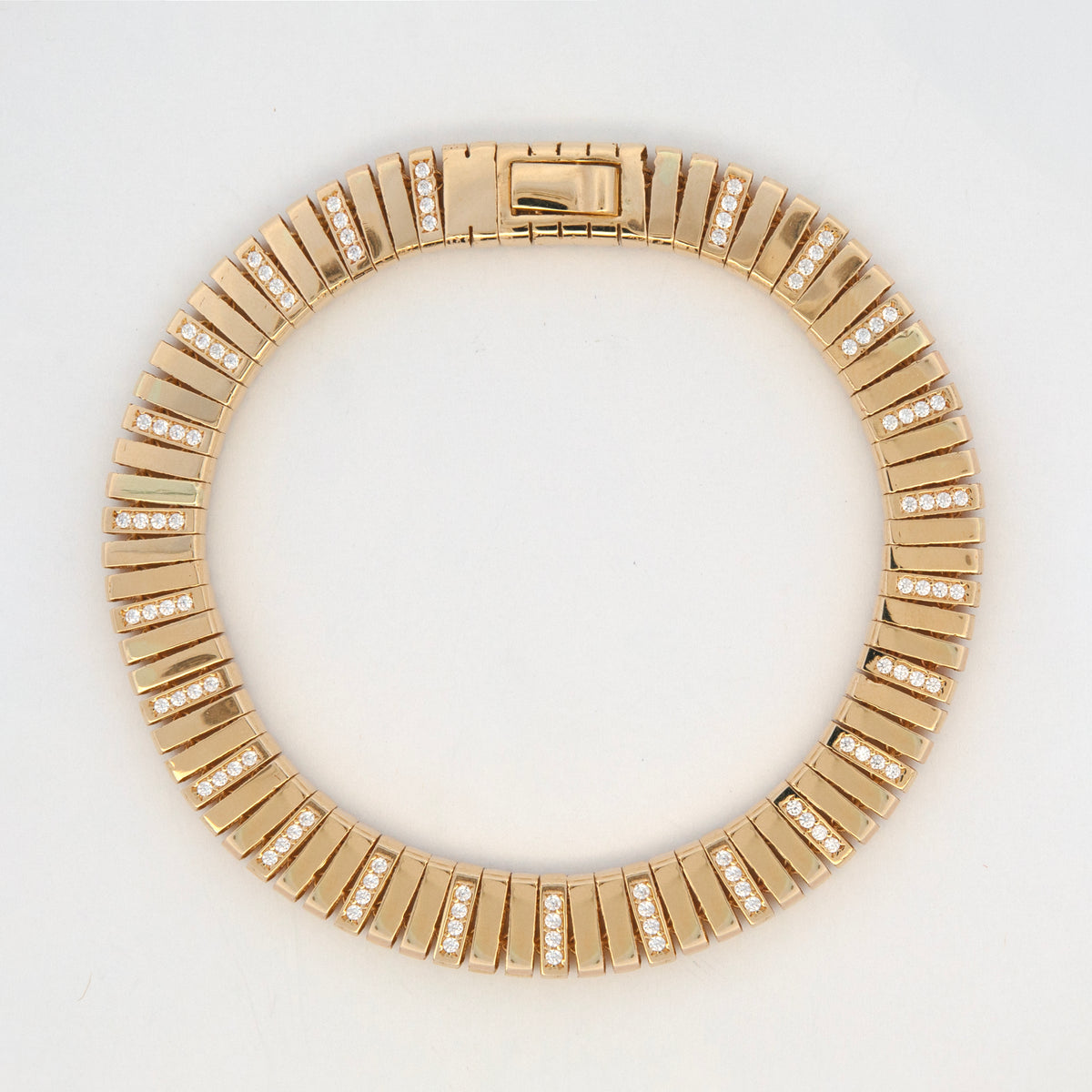 14K Yellow Gold Tapered Bar Pavé Link Bracelet