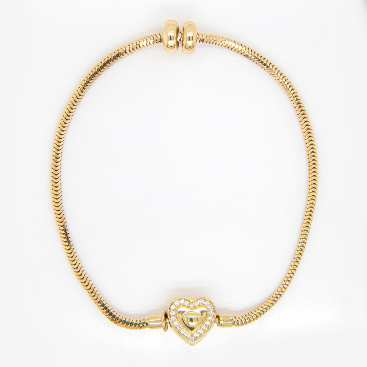 14K Yellow Gold Polished CZ Heart Clasp Bracelet