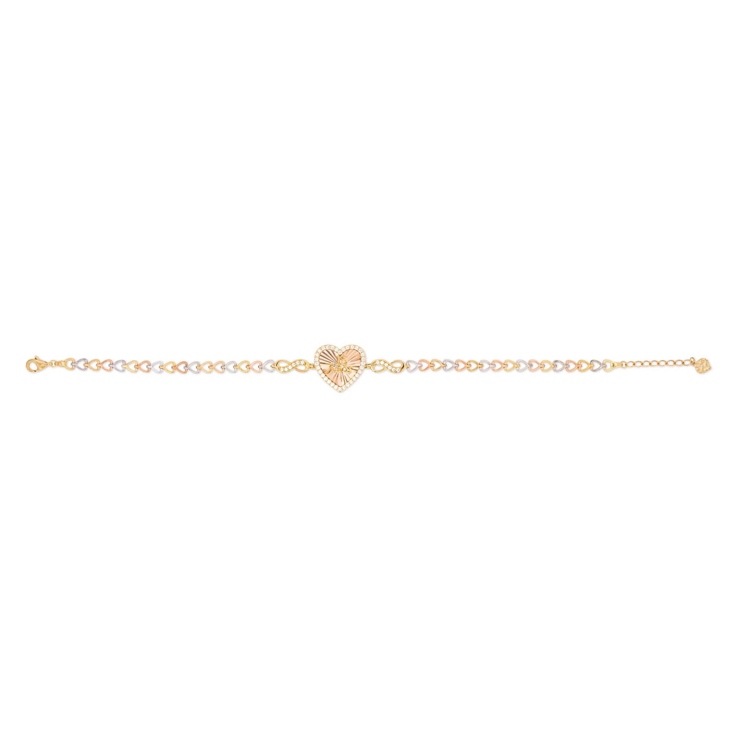 14k Tri Color Gold Infinity and Heart 15 Años Bracelet