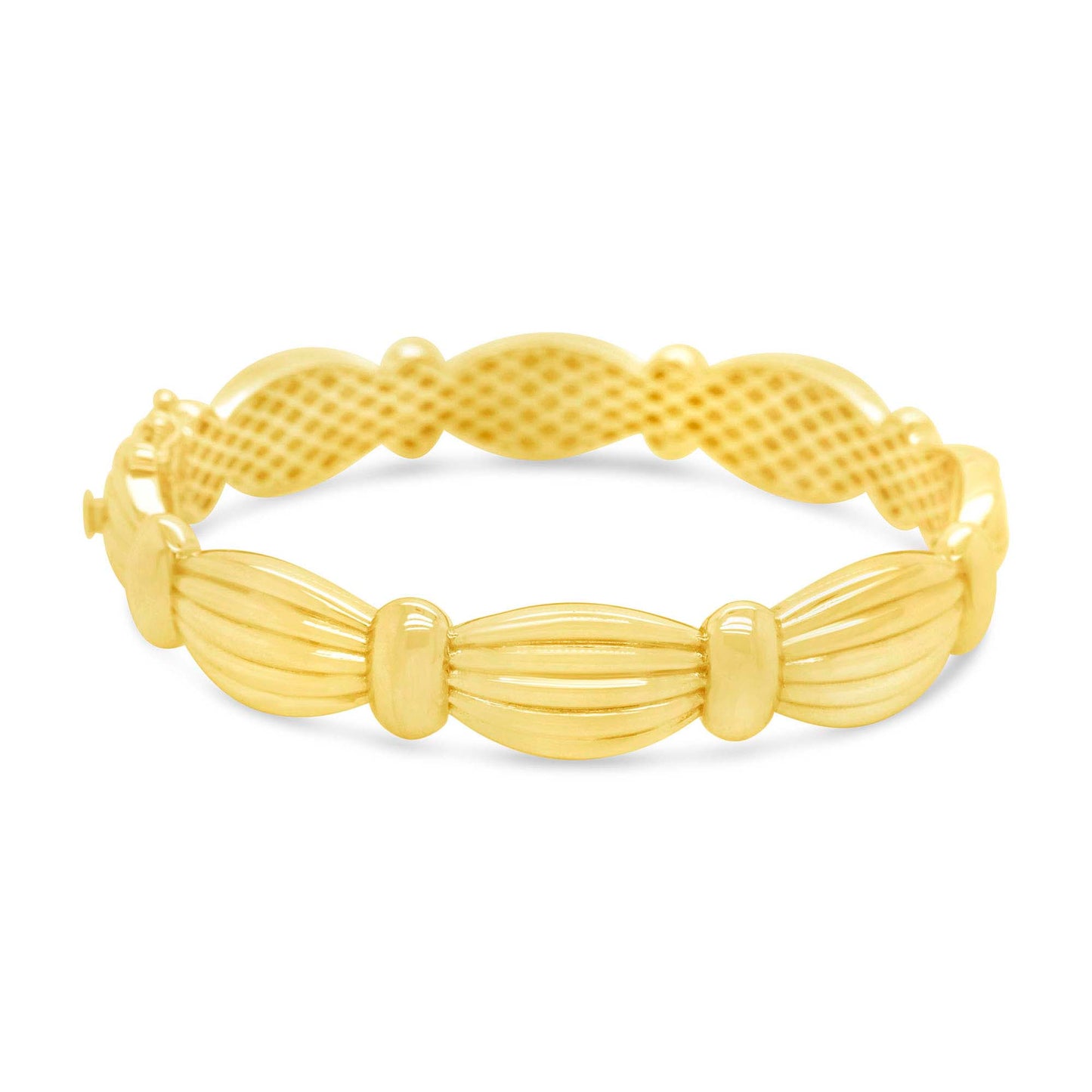 14K Yellow Gold Ribbed & Textured Bangle