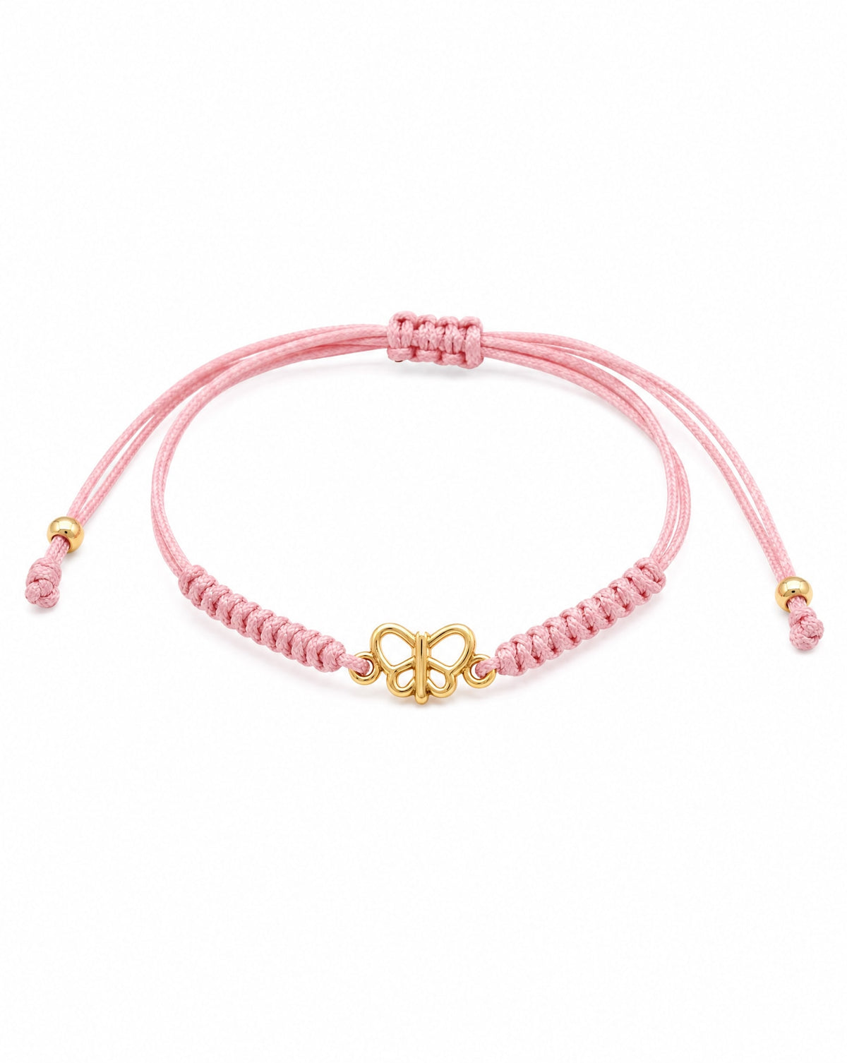 14K Yellow Gold Pink String Mother of Pearl Butterfly Bracelet
