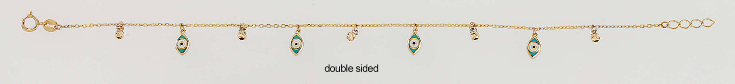 14K Yellow Gold Double-Sided Evil Eye and Bead Charm Bracelet