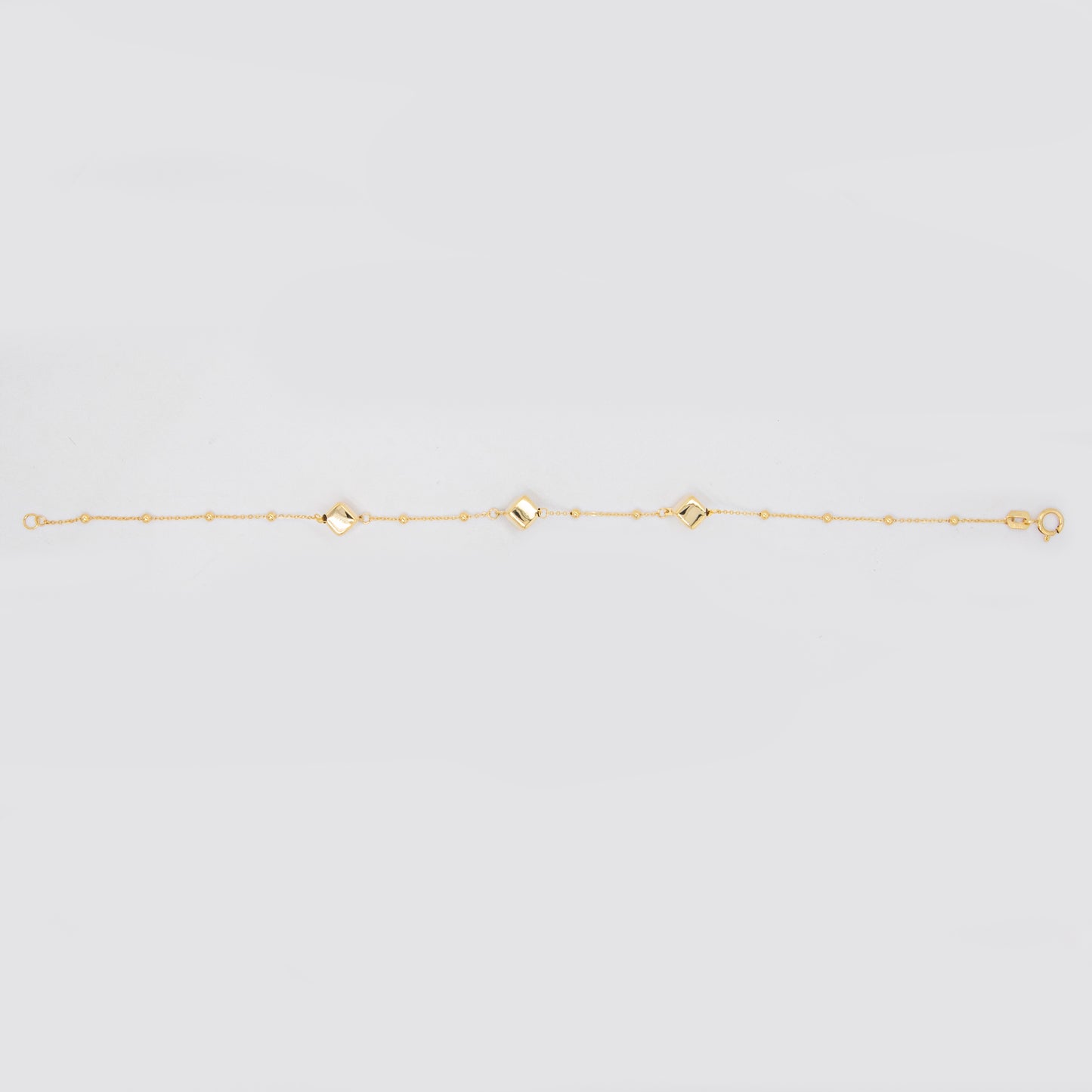 14K Yellow Gold Polished Square Station Bead Chain Bracelet