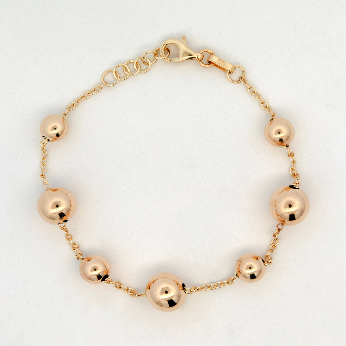 14K Yellow Gold Large Graduated Polished Bead Station Bracelet