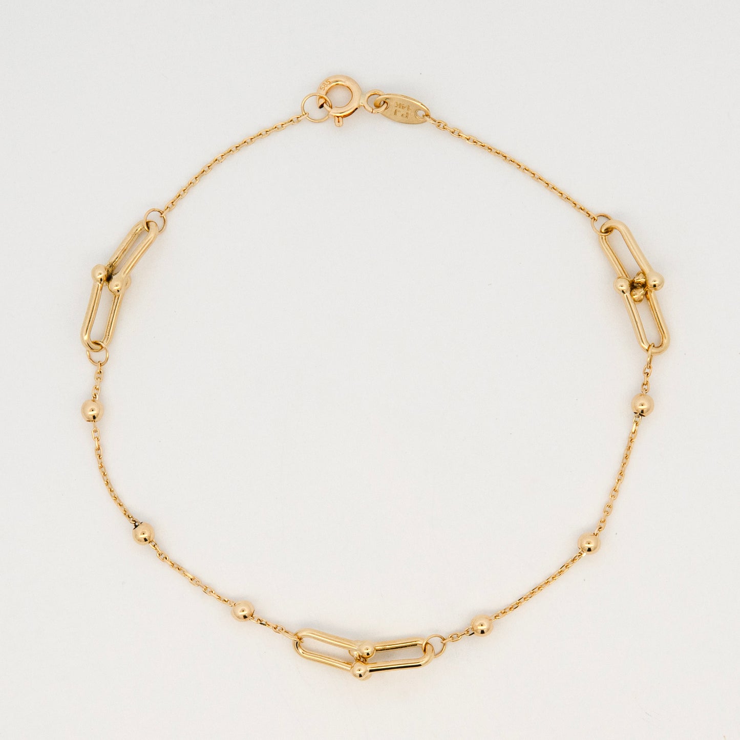 14K Yellow Gold U-Link and Polished Bead Station Bracelet