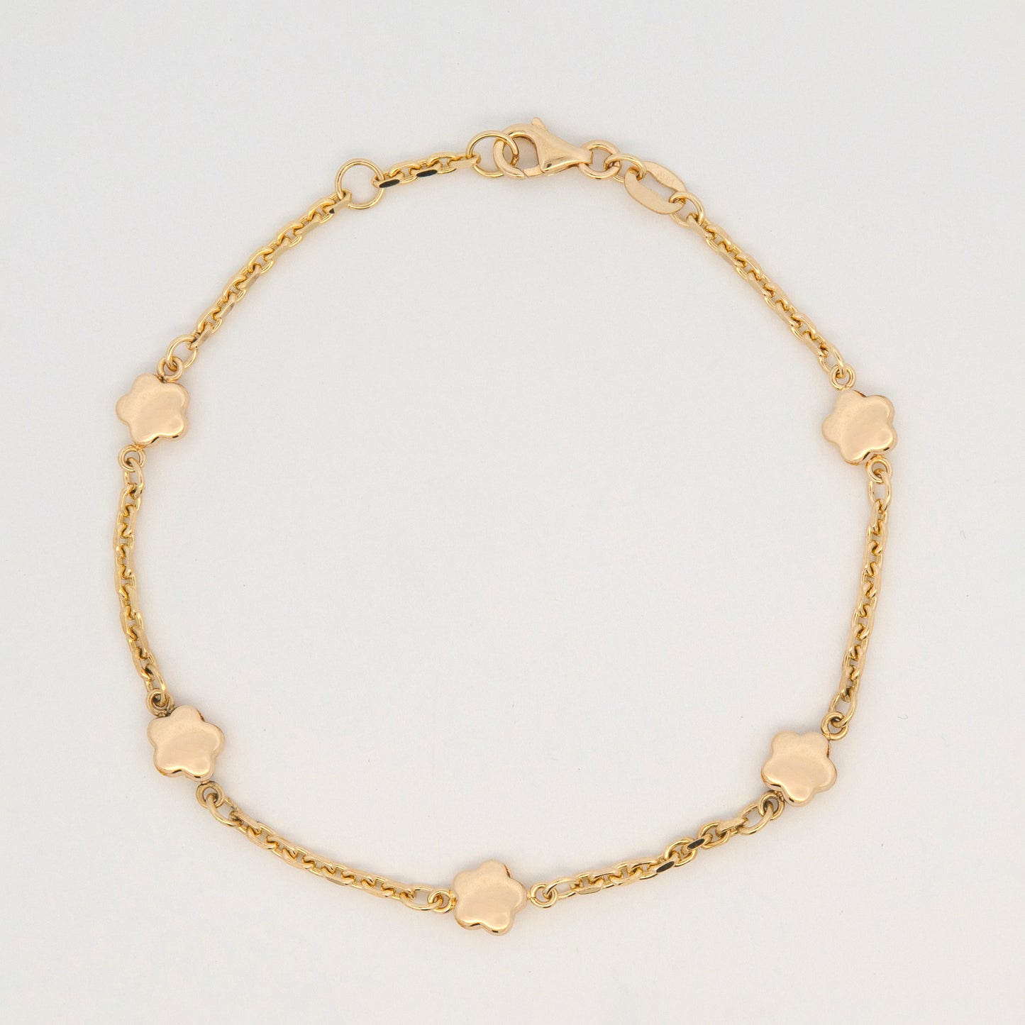 14K Yellow Gold Polished Flower Station Bracelet