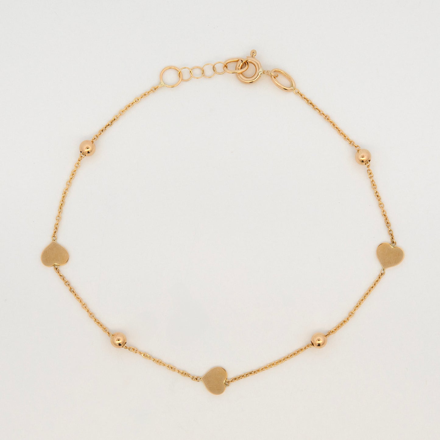 14K Yellow Gold Polished Heart and Bead Station Bracelet