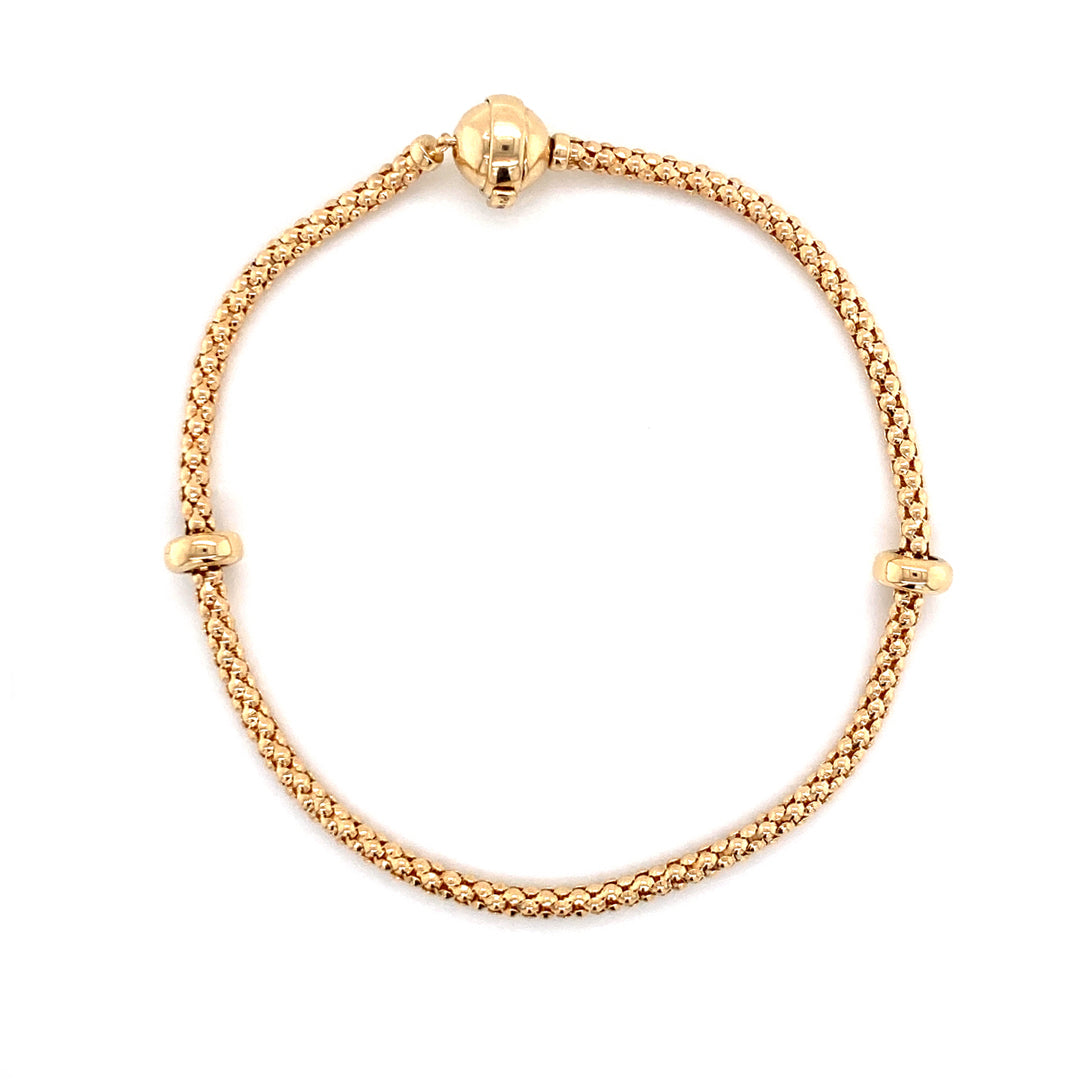 14K Yellow Gold Polished Mesh Chain Station Bracelet with Ball Clasp