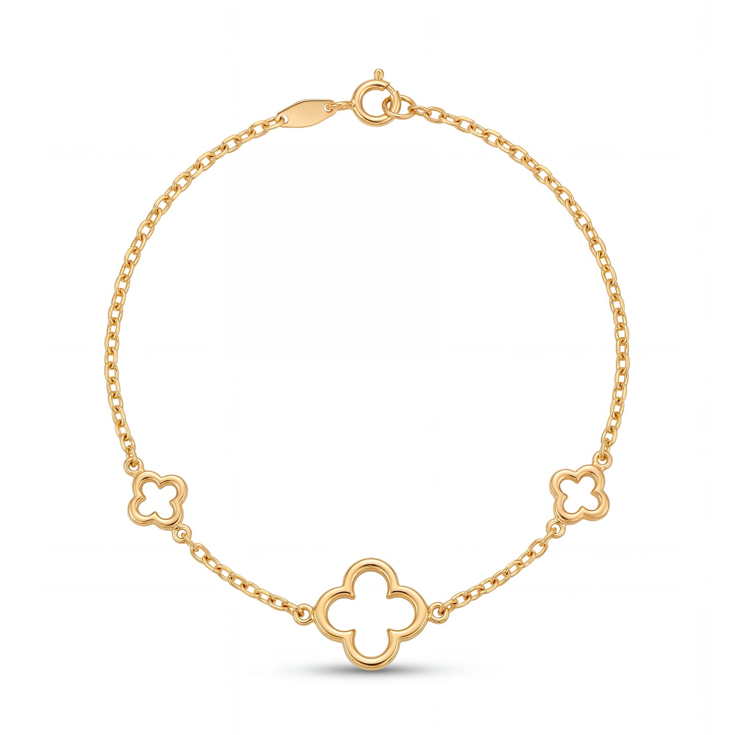 14K Yellow Gold Single Big & Double Small Clover Shape Bracelet