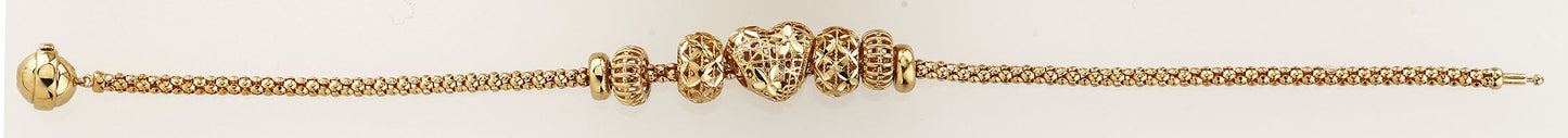 14K Yellow Gold Filigree Heart and Bead Chain Ball Clasp Bracelet